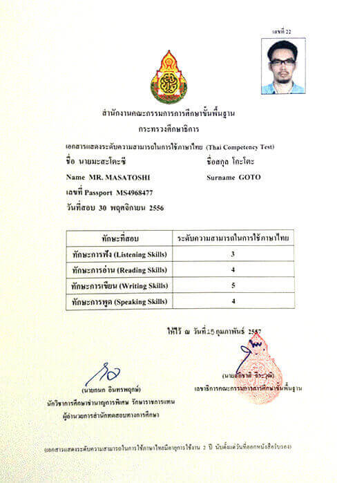 ผลการการสอบวัดระดับความสามารถในการใช้ภาษาไทย